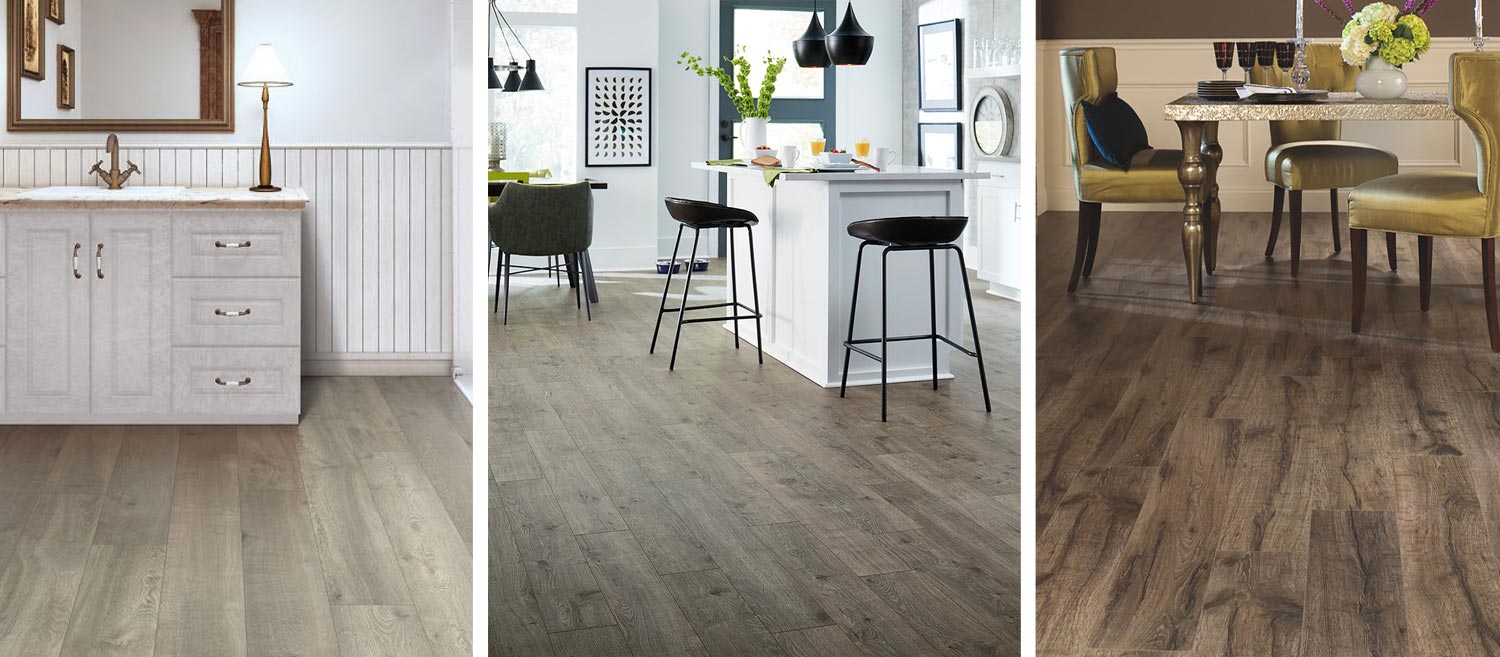 Room scene of dark laminate flooring with light-colored chair